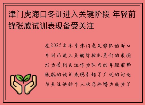 津门虎海口冬训进入关键阶段 年轻前锋张威试训表现备受关注